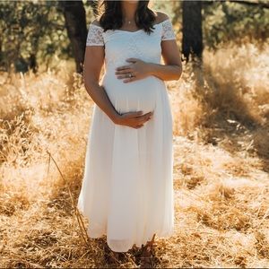 Off the Shoulder White Lace Maternity Dress